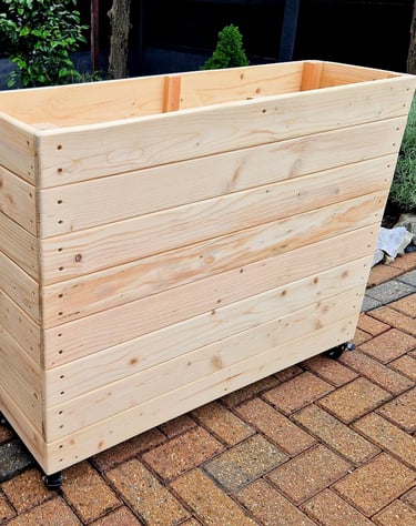 restaurant planter on wheels shallow bottom WOODEN OUTDOOR PLANTER GARDEN SOLID WOOD HANDMADE UK LONDON THROUGH tall large