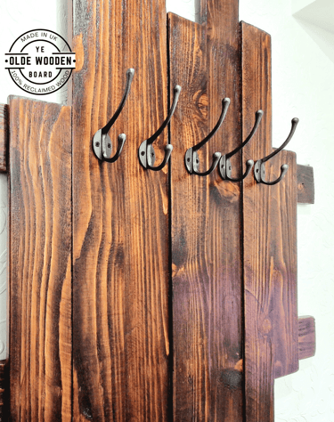 Rustic Wooden Hanger Wall Coat Rack Metal Hook Cast Iron Vintage Industrial Look Handmade Reclaimed Wood