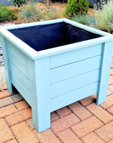 large wooden square planter on legs handmade in uk painted in colour