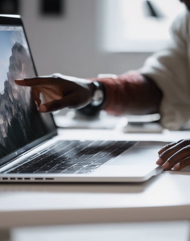 person using macbook pro on black table