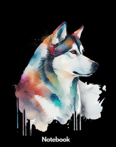 Husky watercolor on a black background