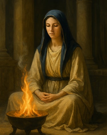 Frau am Agnihotra Feuer