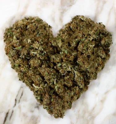 weed flower shaped as a heart on a white background