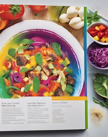 physical recipe book, realistic and colorful