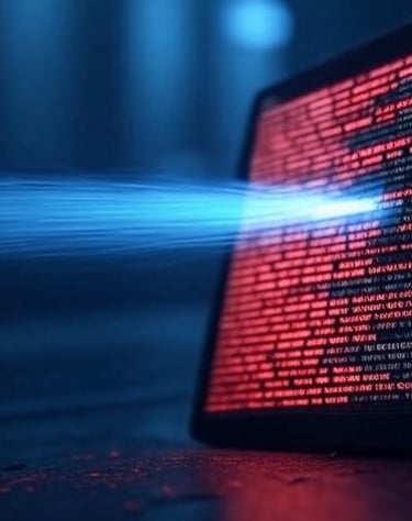 Luz de un escáner de IA revela código malicioso oculto entre las líneas de un texto digital.