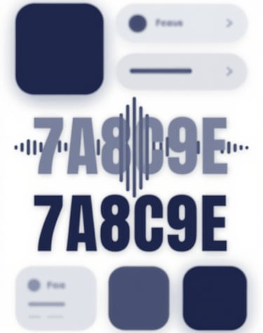 A bold, eye-catching visual of soundwave-inspired typography interacting with a modern app interface design. The aesthetic is futuristic and clean. Palette: #7A8C9E, #2D3A4B.