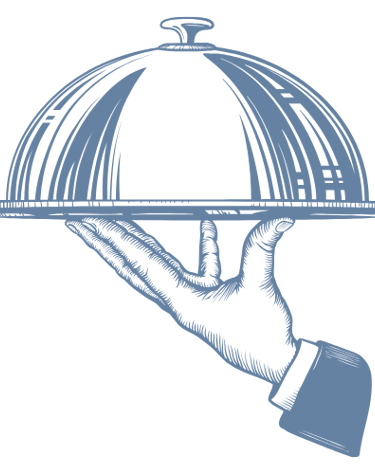 illustration d'une main qui porte un plateau cloché