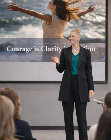 woman standing presenting