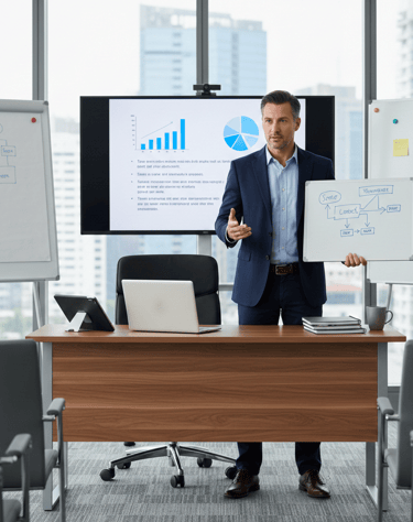 trainer reviewing objective test results with particpants