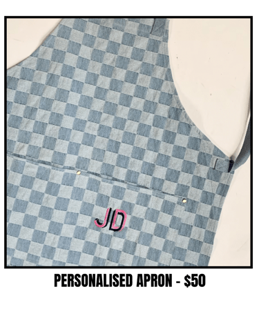 Custom Denim Chambray Checkered Apron for Men and Women, Embroidered Adult Apron Pocket Cooking Gift