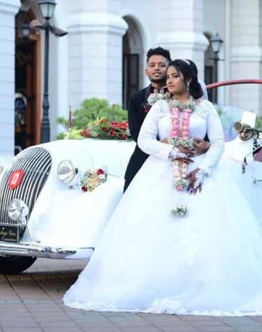 a bride and groom in a wedding dress