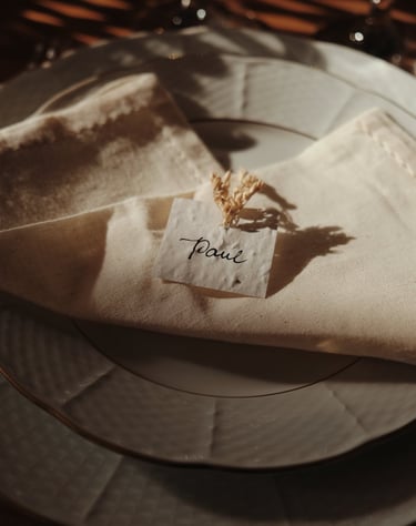 Marque place invités sur serviette et assiettes