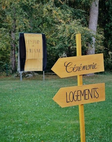 Panneaux directionnels en bois pour mariage