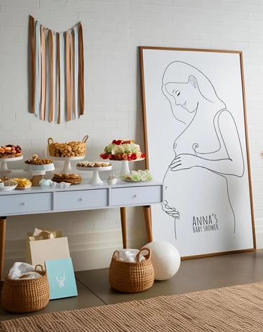 buffet sur commode avec grand tableau de femme enceinte