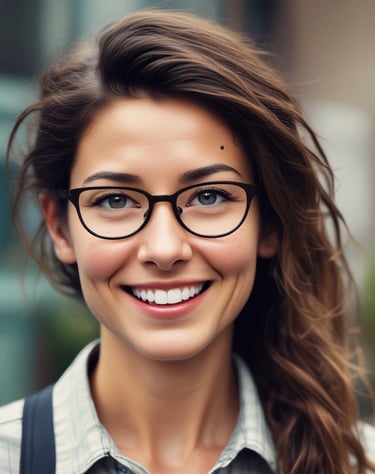 Mujer con lentes, joven.
