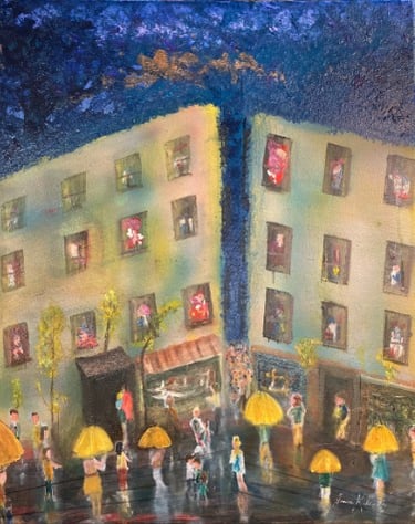 Nightime NYC 50.8 x 40.64 cm Acrylic poured paint & Oil on canvas