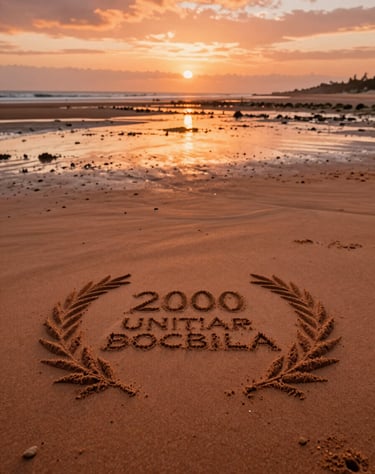 Detail shot of sand art reflecting the warm terracotta orange light of the sky in the tide pools nearby.