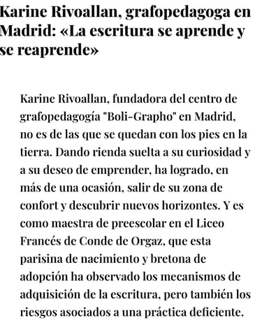 Karine Rivoallan, experta en reeducación de la escritura y disgrafía en Madrid, colaboradora d