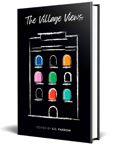 A black book cover featuring a stylised chalk outline of a multi storey apartment building with different coloured windows