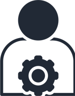a dark icon with transparent background with a human and tool/gear icon inside