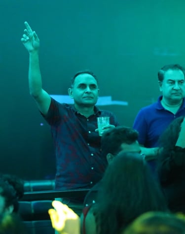 a man and woman in a crowd of people