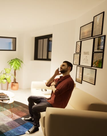 salon canapé homme au téléphone