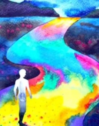 un être sur les nuances de couleurs en chemin