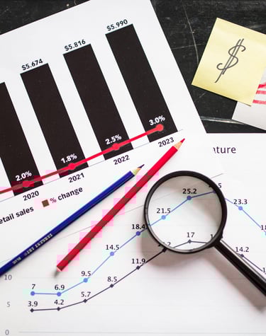 A magnifying glass over a graph