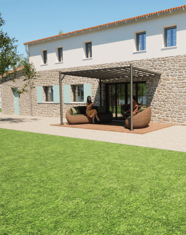 devant grande maison façade pierres