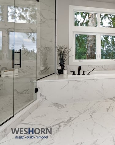 Modern bathroom design with walk‑in shower and custom vanity