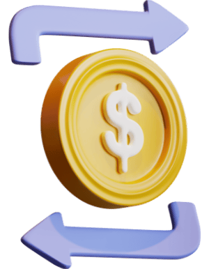 a dollar sign with Rotating arrow, Refinance home loan