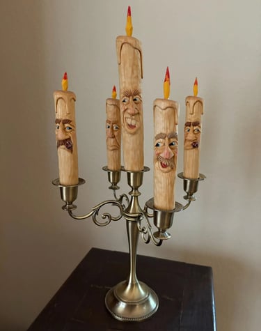 Carved candles by Jim Oehmke