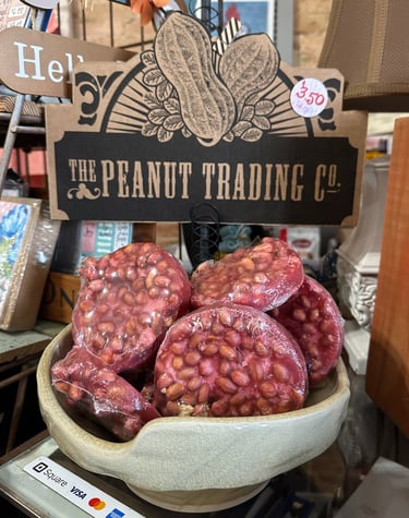 Giant roasted peanut patties with candy coating, southern style.