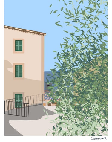 Banyalbufar Mallorca - olive tree in front of the sea 