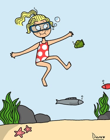 a girl in a red swimsuit is jumping in the air. Diane Mulolo Faida