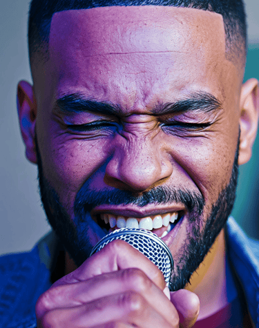 a man with a microphone and a microphone