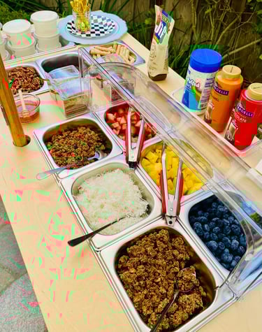 yogurt parfait topping on a bar cart