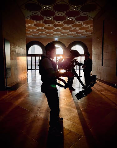 Jonathan Calero operating steadicam in a Doha Museum