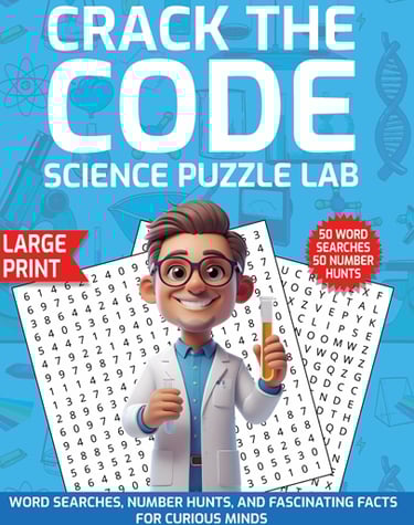 science word search puzzle lab crack the code educational number hunt large print puzzle book liora onyx cover