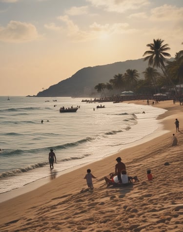 A serene beach on the Caribbean coast of Colombia with turquoise waters and palm trees.