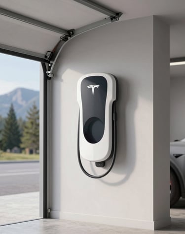 Close-up of the electrician’s hands connecting the EV charger wiring, with warm sunset tones illuminating the scene.