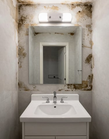 Technician setting up negative air chambers to contain mold spread.