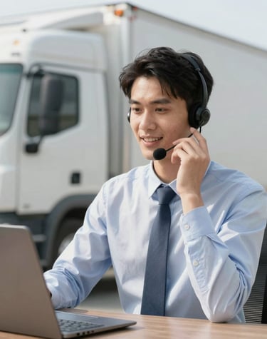 A sleek 4 Runner Transport truck parked at dawn with a glowing city skyline behind.