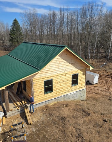 Aerial View of Cabin Under Construction
