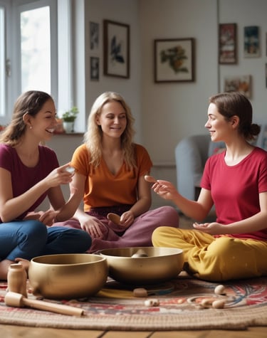 A serene therapy room bathed in soft natural light with traditional healing instruments arranged neatly.