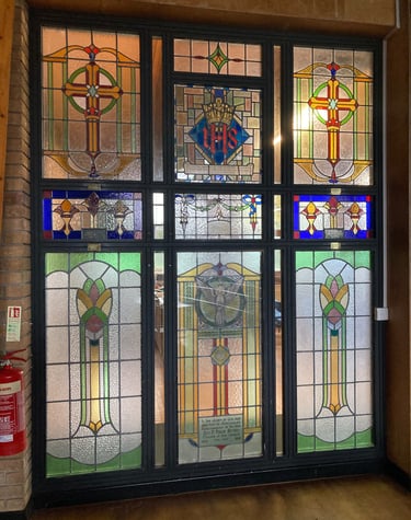 Stained glass at Riverside Baptist Church photographed forNational Lottery Heritage Fund application