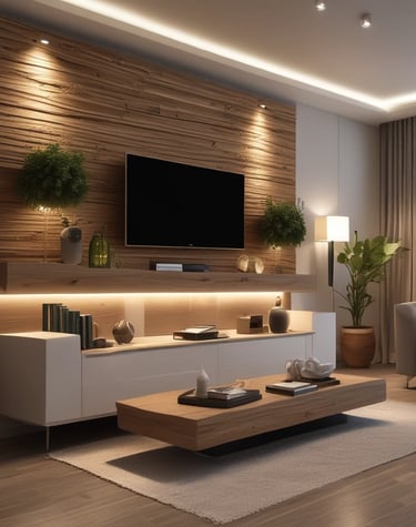 Elegant living room furniture set crafted from high-quality melamine with warm tones.