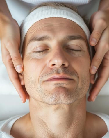 man receiving gentle touch to head