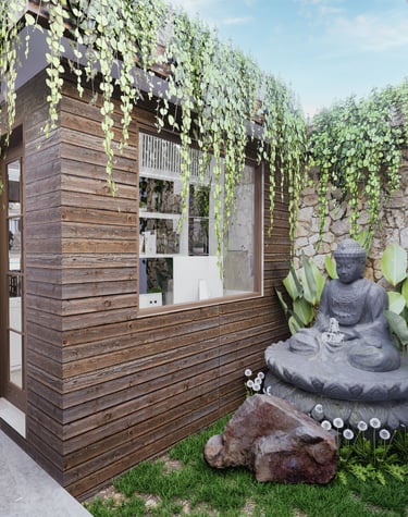 Desain Taman dengan patung Buddha by Atria Interior