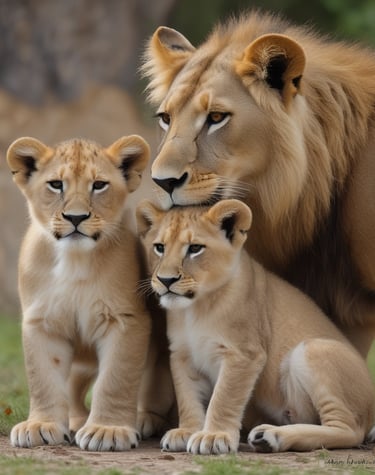 A vibrant sunset illuminating a pride of lions resting.